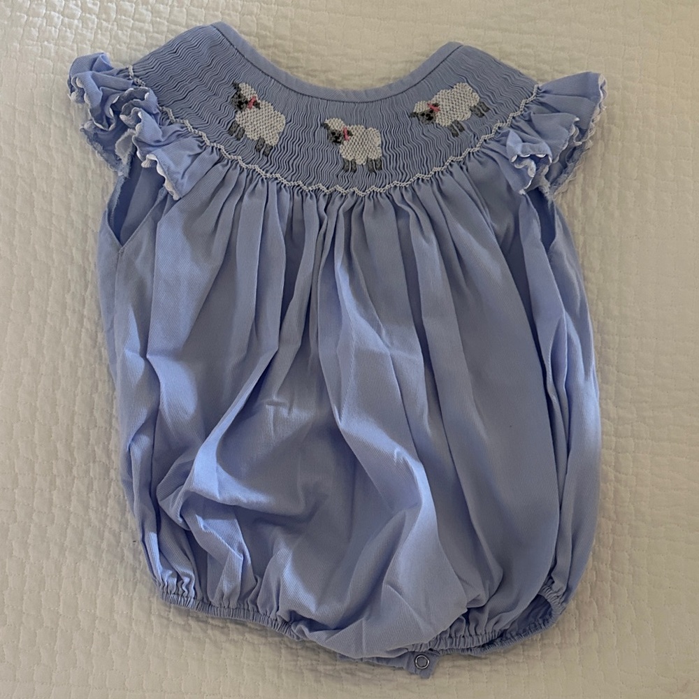 Adorable Blue Baby bubble with Sheep Embroidery